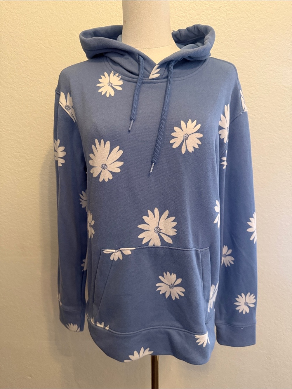 Hollister Blue Hoodie with White Daisy Print